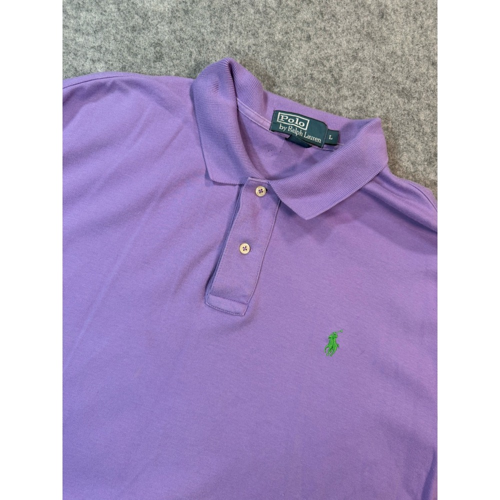 Polo Ralph Lauren Mens Large Purple Short Sleeve Cotton Polo Shirt Green Pony